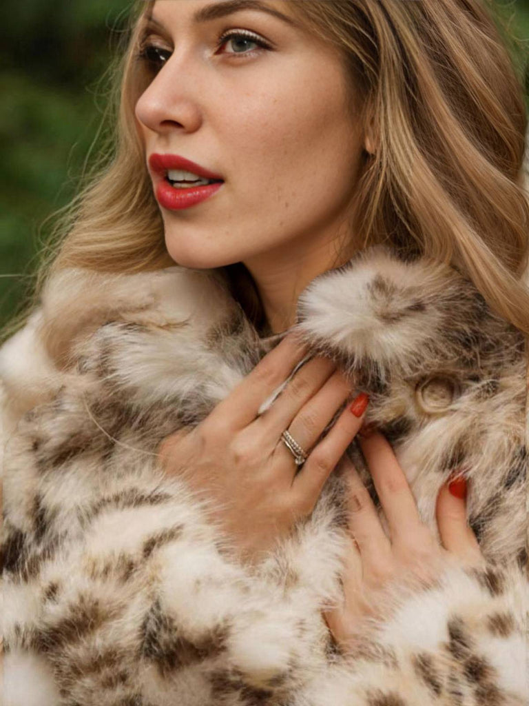 Leopard 1940s Imitation Fur Coat With Belt - vintage fashion, retro style