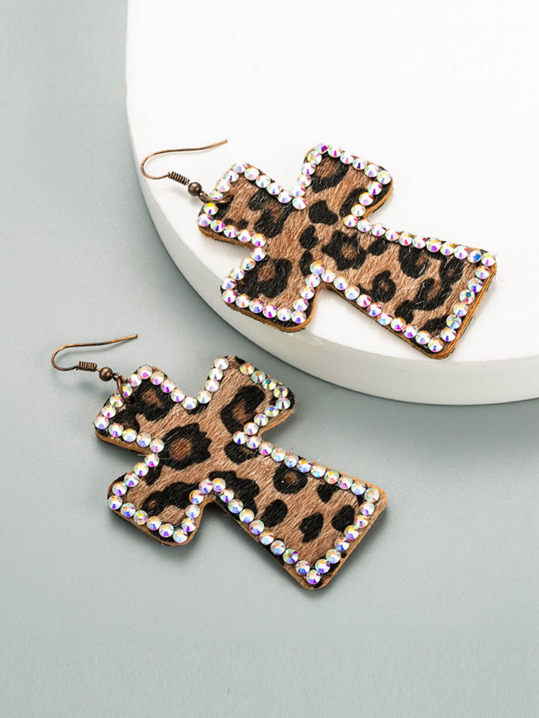 This Leopard Rhinestones Cross Pendant Earrings carries vintage stories waiting to be told