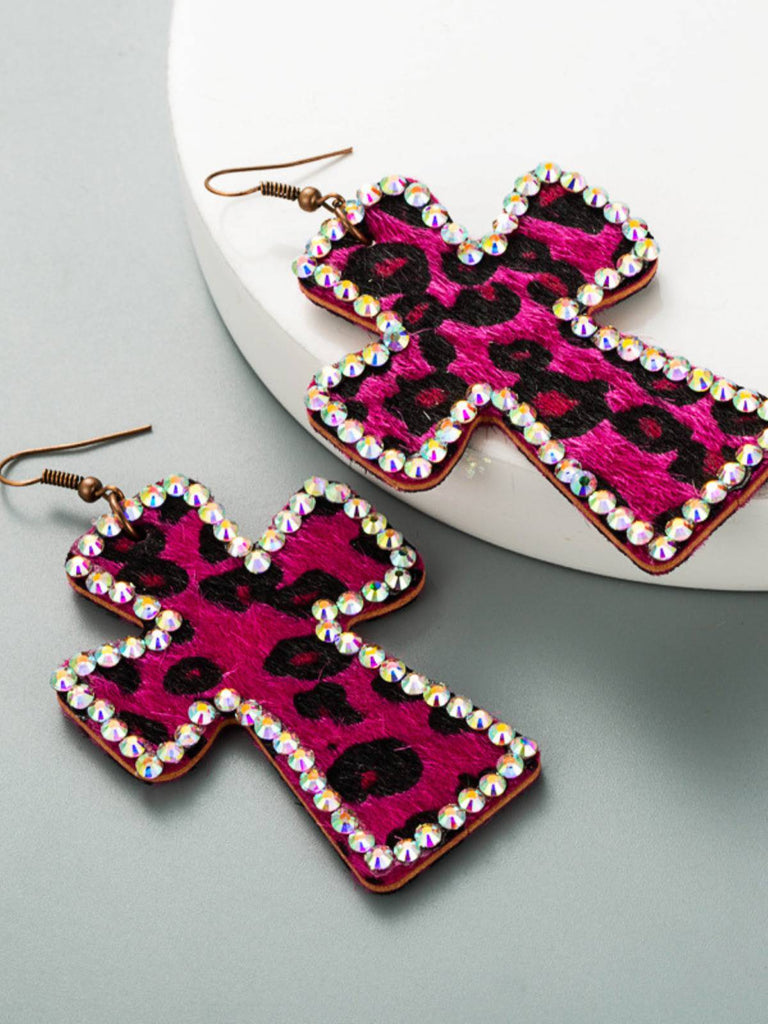 Leopard Rhinestones Cross Pendant Earrings — the vintage finishing touch that makes her outfit sing