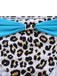 Leopard print swimsuit with blue straps on a white background