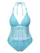 She's wearing Light Blue 1930s Lace Hollow Halter Swimsuit and the whole beach remembers the 1930s