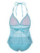 This Light Blue 1930s Lace Hollow Halter Swimsuit carries 1930s vacation dreams in every stitch