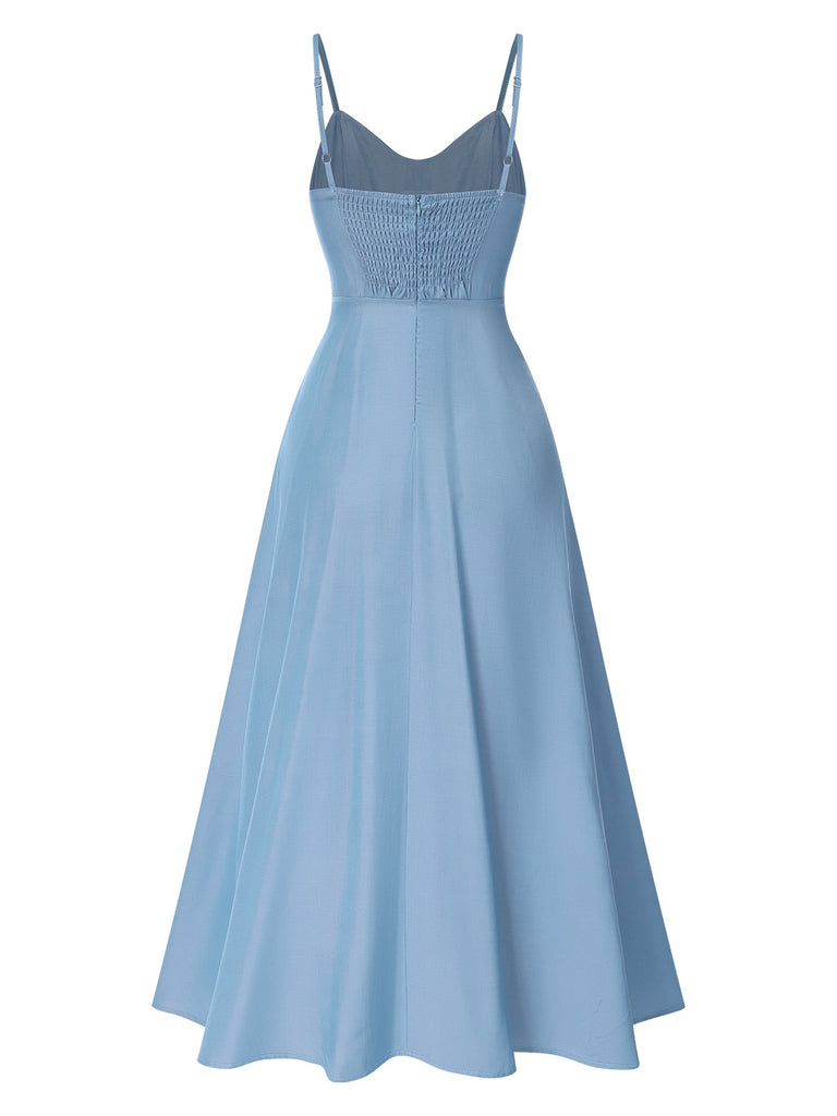 Women's Fit & Flare Sleeveless Linen-Blend Midi Dress -Light Blue - Size S Women's Fit & Flare Sleeveless Linen-Blend Midi Dress -Light Blue - Size S
