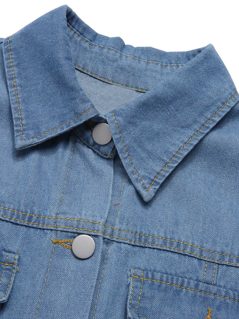 Light Blue 1940s Lapel Denim Belted Dress — the kind of 1940s dress that makes strangers smile