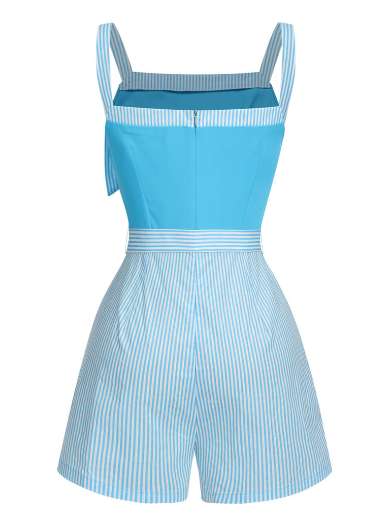 Light Blue 1940s Stripe Wide Straps Romper, vintage romper, retro jumpsuit - perfect for women who love vintage and retro fashion