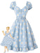 Light Blue 1950s Daisy Floral Sweetheart Neck Dress, vintage dress, retro fashion, rockabilly, pin-up fashion - perfect for women who love vintage and retro fashion