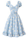 Light Blue 1950s Daisy Floral Sweetheart Neck Dress, vintage dress, retro fashion, rockabilly, pin-up fashion - perfect for women who love vintage and retro fashion