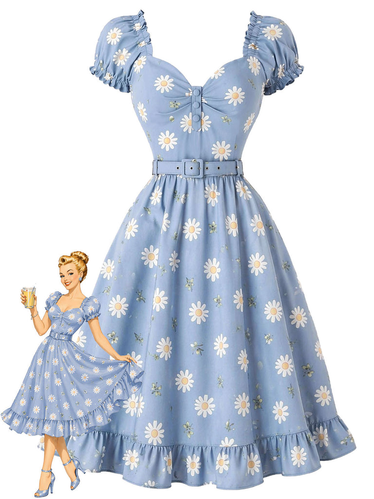 light blue vintage dress Women's Classic 1950s Plaid Halter Swing | Retro Stage Knee Length Package Content Outfit Vintage Style Dresses Blue