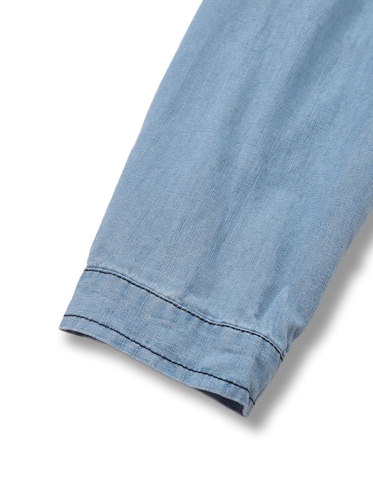 Light Blue 1950s Denim Button Lapel Romper - vintage jumpsuit, retro fashion