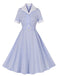 She slips into this Light Blue 1950s Plaid Belt Lapel Dress and suddenly it's a 1950s daydream