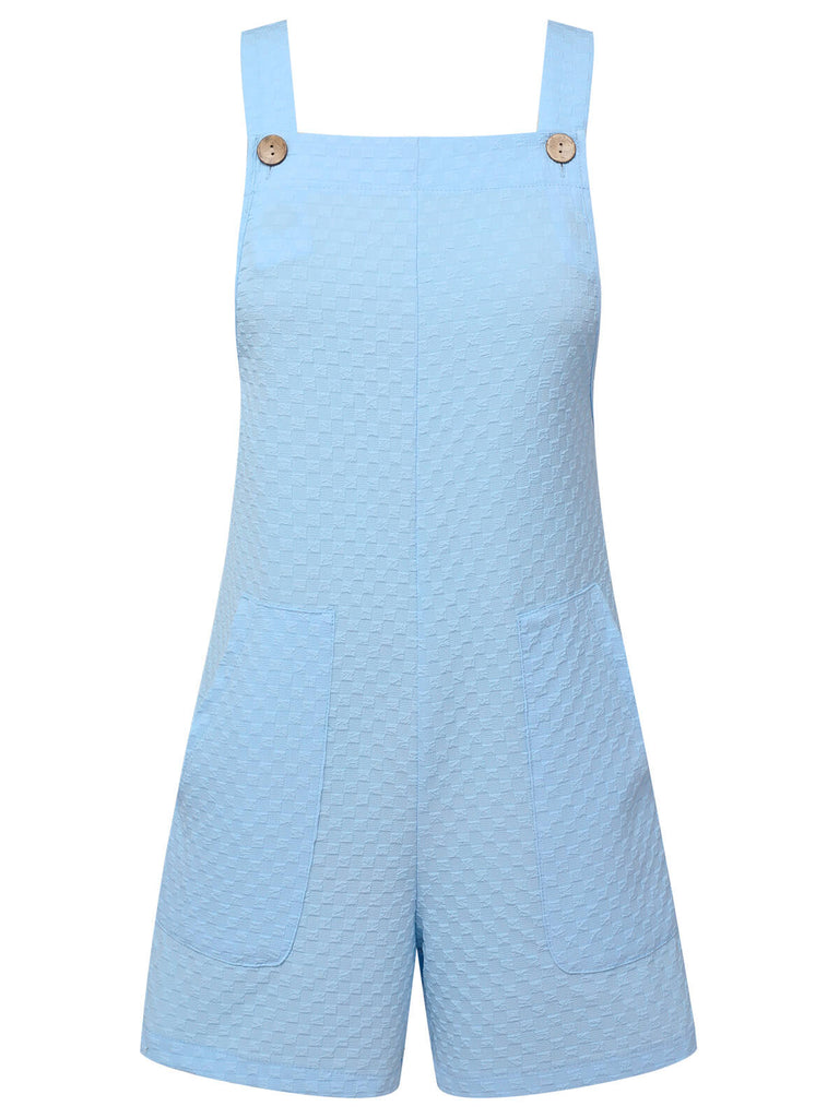 Light Blue 1950s Solid Checkerboard Textured Romper, vintage romper, retro jumpsuit - perfect for women who love vintage and retro fashion