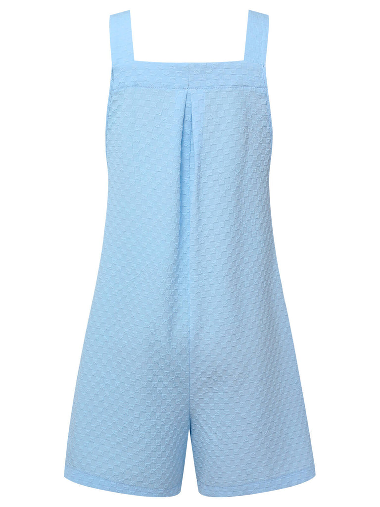 Light Blue 1950s Solid Checkerboard Textured Romper, vintage romper, retro jumpsuit - perfect for women who love vintage and retro fashion