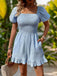 She finds her 1950s story in this Light Blue 1950s Square Neck Pleated Romper