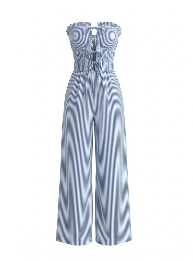 Light-Blue-1950s-Strapless-Tie-Front-Stripe-Jumpsuit, vintage, retro, romper