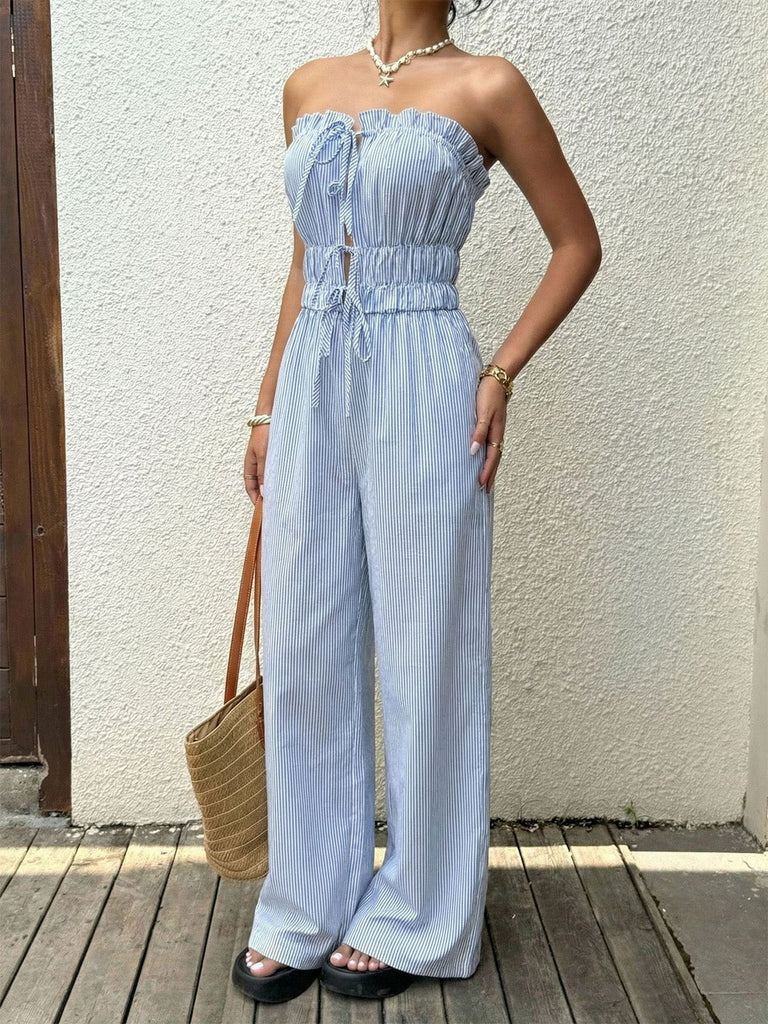 Light-Blue-1950s-Strapless-Tie-Front-Stripe-Jumpsuit, vintage, retro, romper