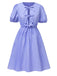 She slips into this Light Blue 1950s Striped Bow Lace-Up Dress and suddenly it's a 1950s daydream