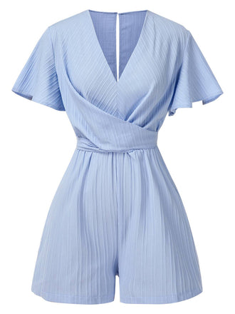 Light Blue 1950s Textured Flare Sleeve Romper, vintage romper, retro jumpsuit - perfect for women who love vintage and retro fashion