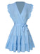 She slips into this Light Blue 1950s V-Neck Ruffle Sleeves Dress and suddenly it's a 1950s daydream