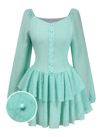 She slips into this Light Blue 1960s Solid Layered Hem Chiffon Dress and suddenly it's a 1960s daydream