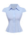 Light Blue 1970s Fitted Solid Blouse - vintage fashion, retro style