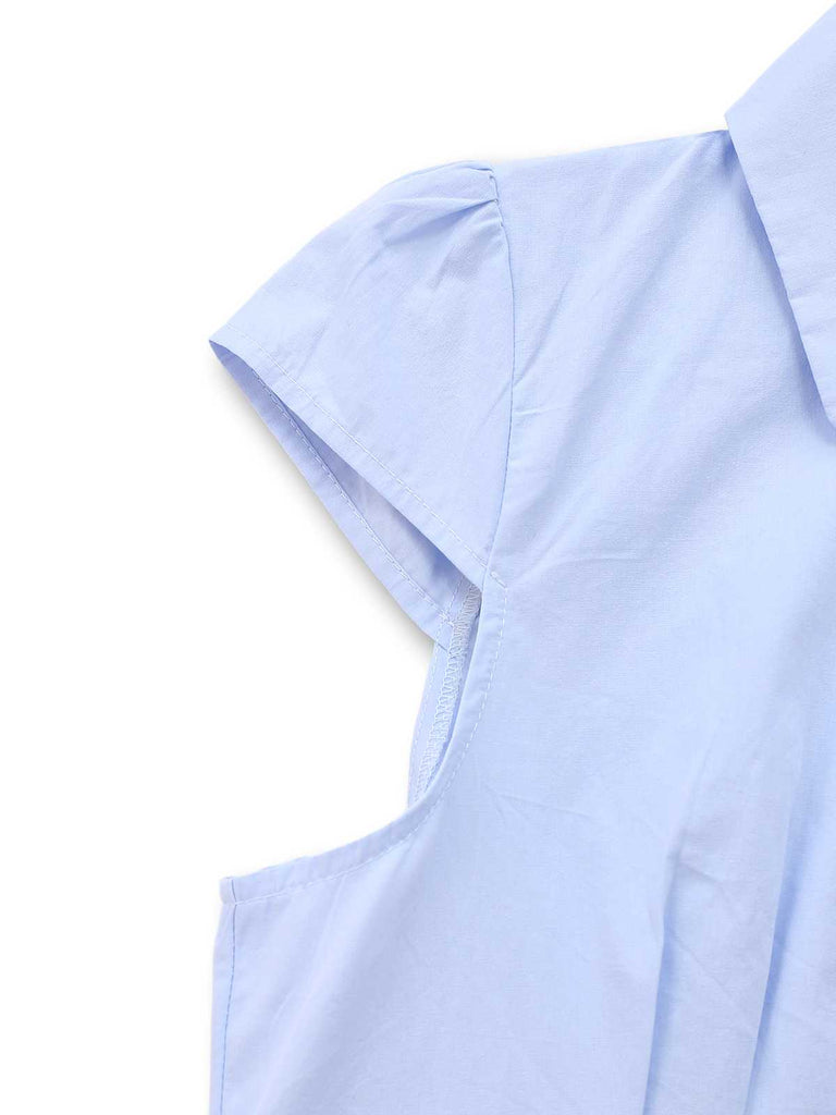 Light Blue 1970s Fitted Solid Blouse - vintage fashion, retro style