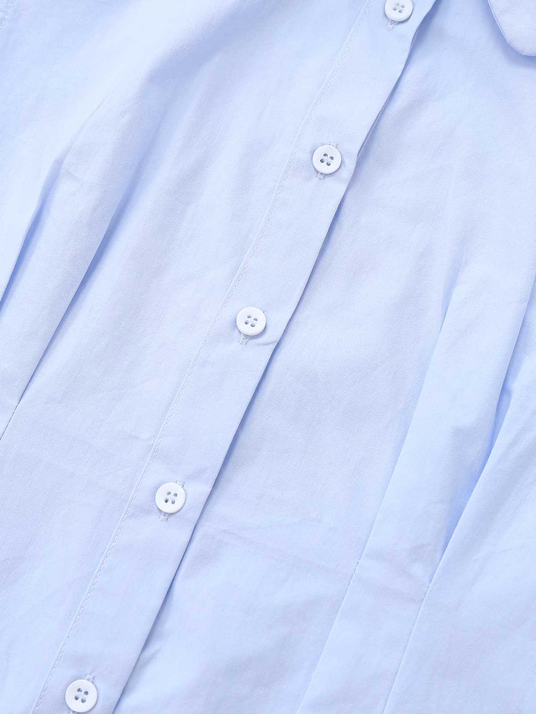 Light Blue 1970s Fitted Solid Blouse - vintage fashion, retro style