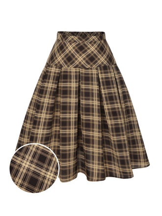 She sways in this Light Brown 1950s Plaid Pleated Skirt and it's pure 1950s magic