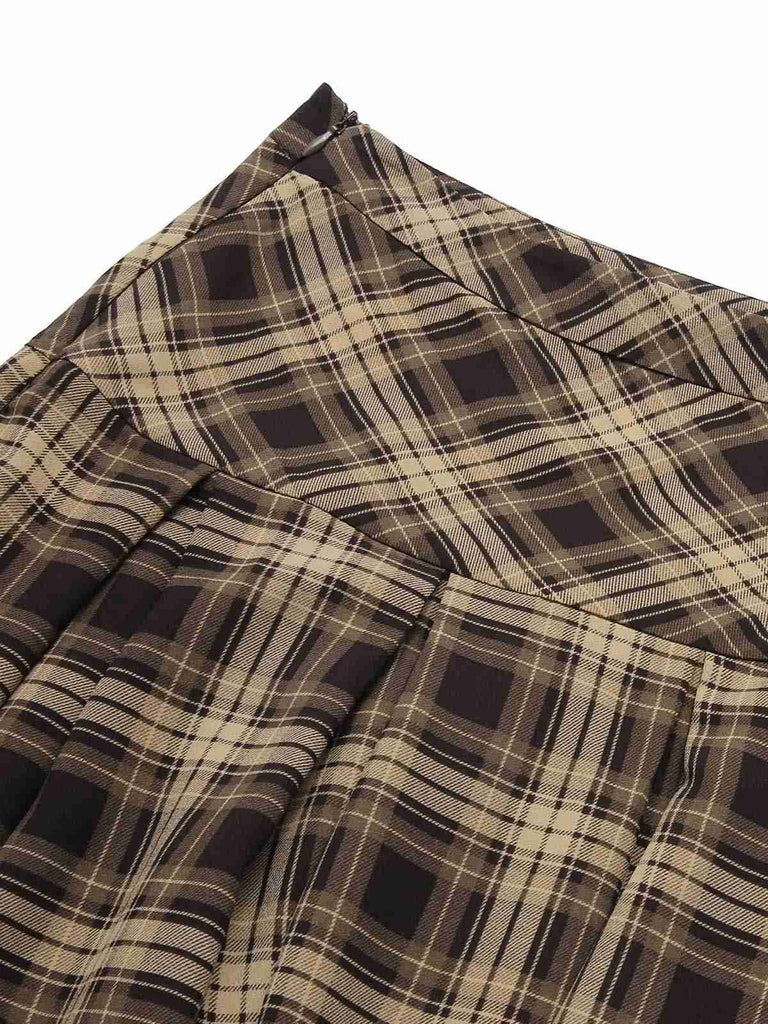 Light Brown 1950s Plaid Pleated Skirt — 1950s femininity that moves with her mood