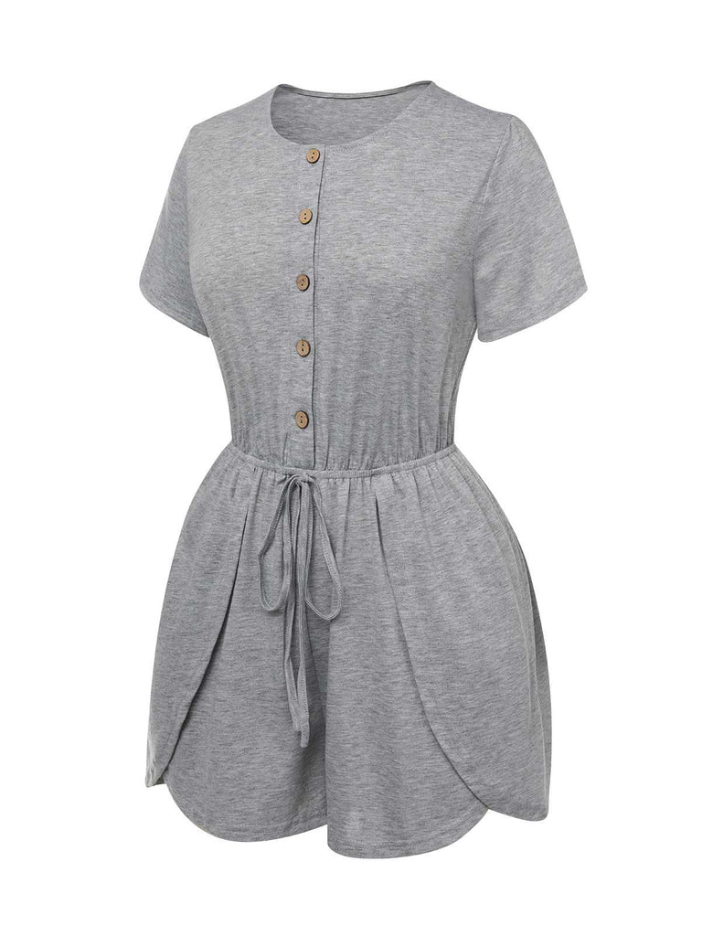 Light Gray 1950s Round Neck Solid Romper: timeless 1950s elegance she makes her own