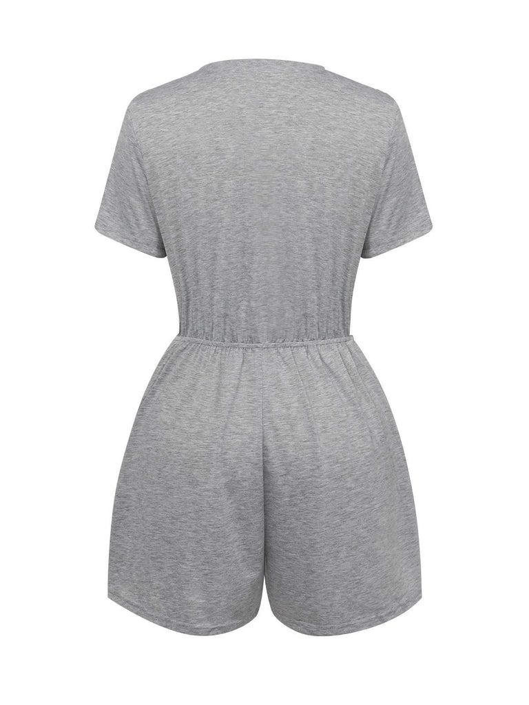 This Light Gray 1950s Round Neck Solid Romper whispers 1950s secrets to those who notice