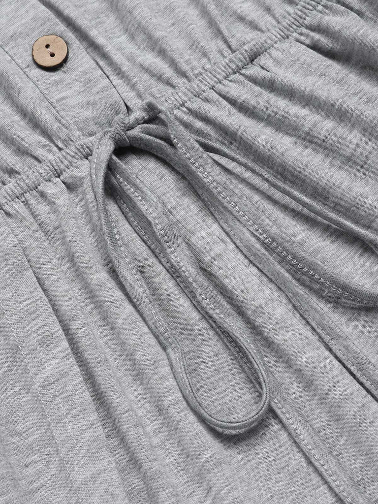 Light Gray 1950s Round Neck Solid Romper — 1950s style that transcends decades