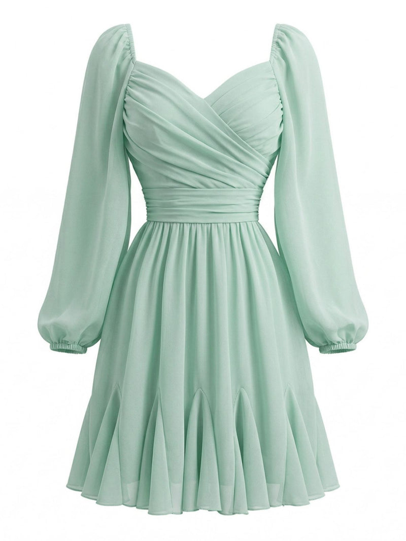 light green chiffon dress ZAPAKA Women Light Green Cold Shoulder Bridesmaid Dress A-Line Detachable Sleeves Chiffon Long Wedding Party Dress, Light Green / US10