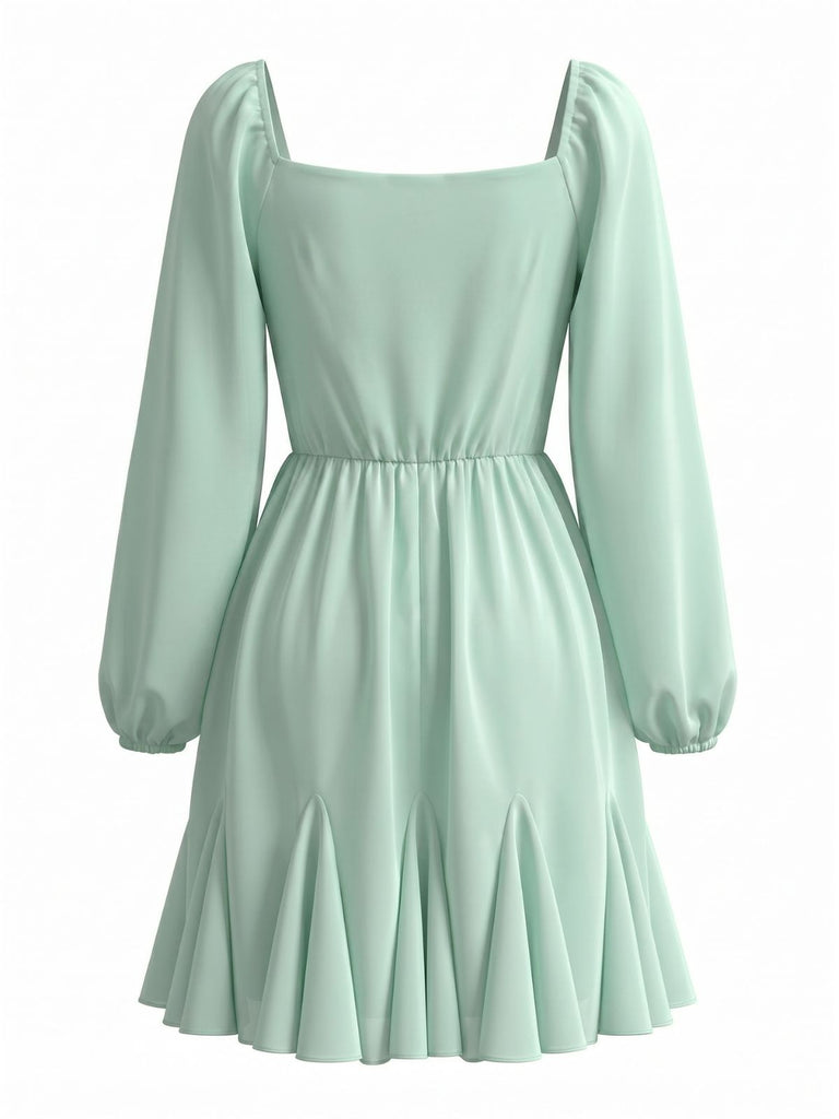 Light Green 1950s Chiffon Lantern Sleeve Ruffled Dress, vintage dress, retro fashion, rockabilly, pin-up fashion - perfect for women who love vintage and retro fashion