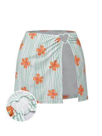 Light Green 1950s Floral Stripe Skirt Cover-Up, vintage skirt, retro style - perfect for women who love vintage and retro fashion