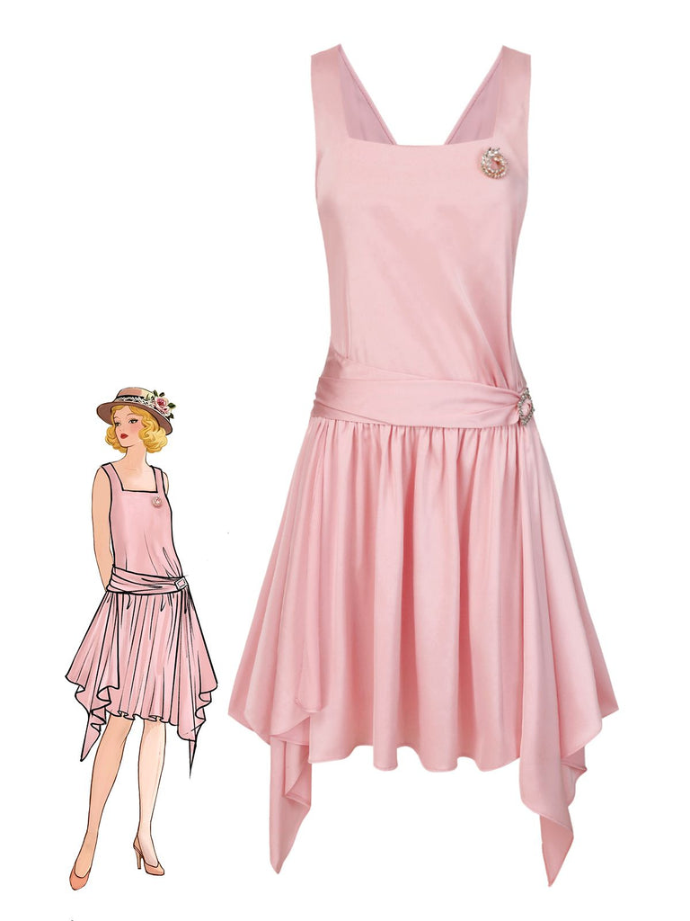 Light Pink 1920s Satin Square Neck Back Bow Dress - vintage dress, retro fashion, Gatsby party