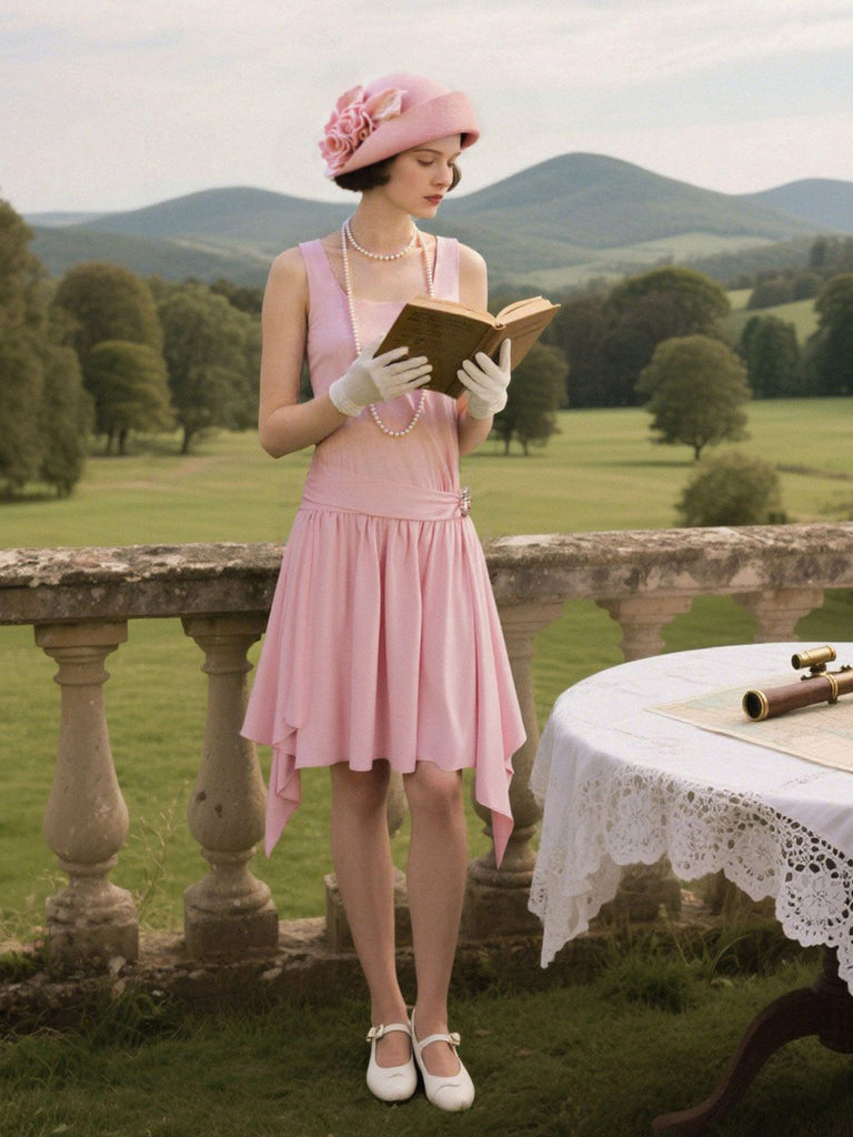 Light Pink 1920s Satin Square Neck Back Bow Dress Light Pink 1920s Satin Square Neck Back Bow Dress