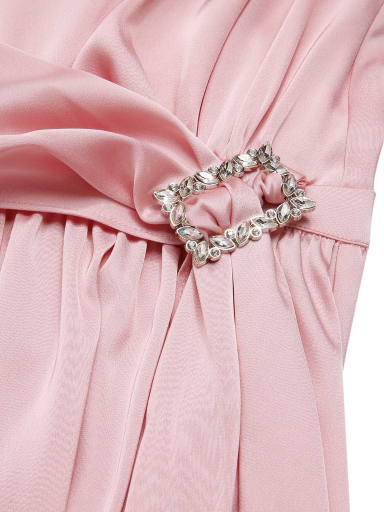 Light Pink 1920s Satin Square Neck Back Bow Dress - vintage dress, retro fashion, Gatsby party