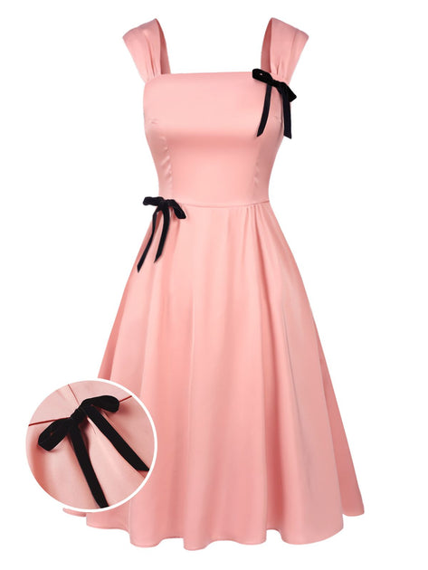 Light Pink 1940s Solid Bow Dress Light Pink 1940s Solid Bow Dress