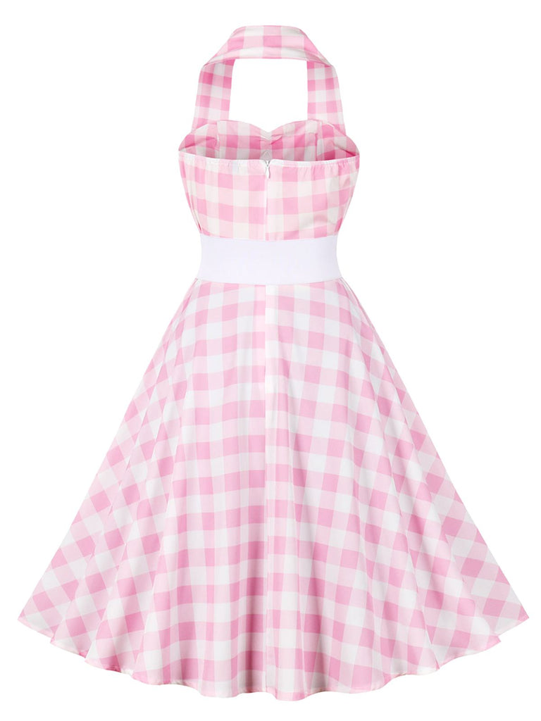 Light Pink 1950s Halter Plaids Belted Dress: where 1950s romance meets her modern spirit