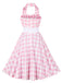Light Pink 1950s Halter Plaids Belted Dress: where 1950s romance meets her modern spirit