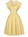 Light Yellow 1950s Stripe Ruffle Collar Tie Waist Dress, vintage dress, retro fashion, rockabilly, pin-up fashion - perfect for women who love vintage and retro fashion