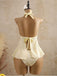 Light Yellow 1950s Textured Floral Halter Deep V Tankini Set back-view