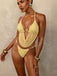 Light Yellow 1980s Sheer Halter Ruched Bikini Set: beautiful vintage swimwear, retro swimsuit, pin-up style with timeless appeal