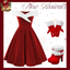 Red 1950s Christmas Off-Shoulder Velvet Dress