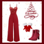 Red 1930s Christmas Elk Gilded Velvet Jumpsuit