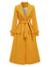Mango Yellow 1930s Solid Lapel Long Coat, vintage coat, retro outerwear - perfect for women who love vintage and retro fashion