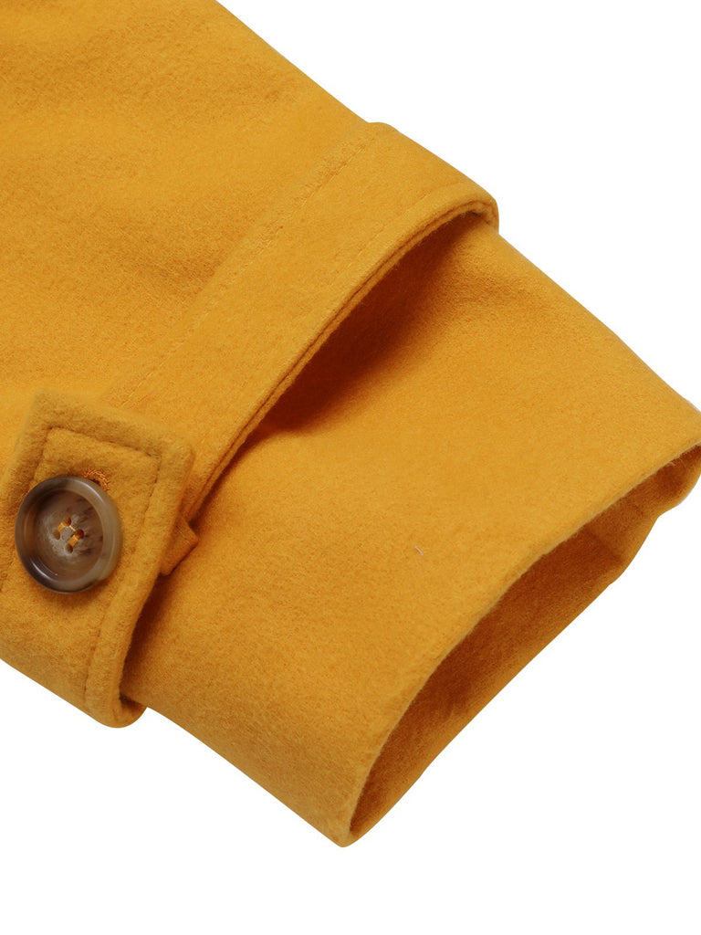 Mango Yellow 1930s Solid Lapel Long Coat, vintage coat, retro outerwear - perfect for women who love vintage and retro fashion