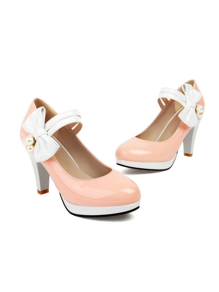 Mary Jane Color Block Side Bow High Heel Shoes — vintage vintage charm for her modern wardrobe