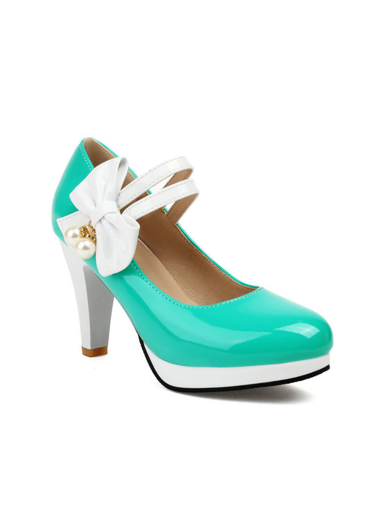 Mary Jane Color Block Side Bow High Heel Shoes: timeless vintage elegance she makes her own