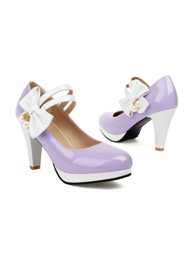 Mary Jane Color Block Side Bow High Heel Shoes — vintage vintage charm for her modern wardrobe
